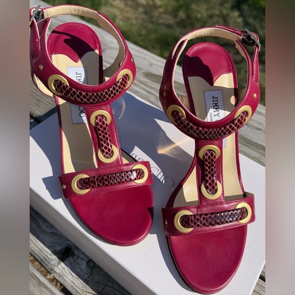 🐍JIMMY CHOO NAPPA/WATERSNAKE BURGUNDY HEELS🐍 - Picture 3 of 11